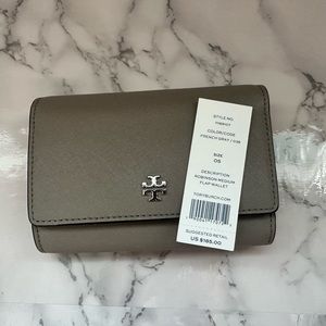 NWT Tory Burch French grey wallet